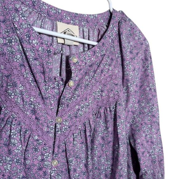 St John's Bay Blouse Women's Large Purple Floral Round Neck 3/4 Sleeve Top - Picture 5 of 9